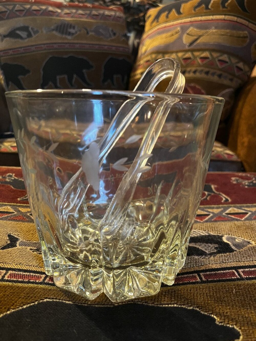 Princess House Heritage pattern lead crystal Ice Bucket with tongs